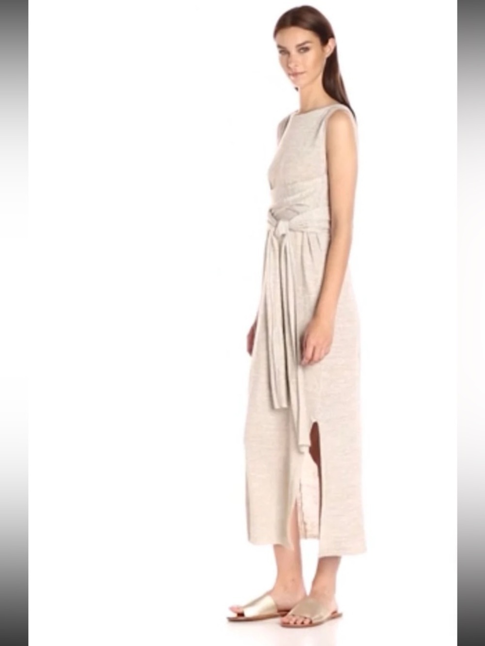 Theory Linen Blend Dantine Sag Harbor Tie Waist Wrap Midi Dress Oatmeal 
Medium - Picture 7 of 14